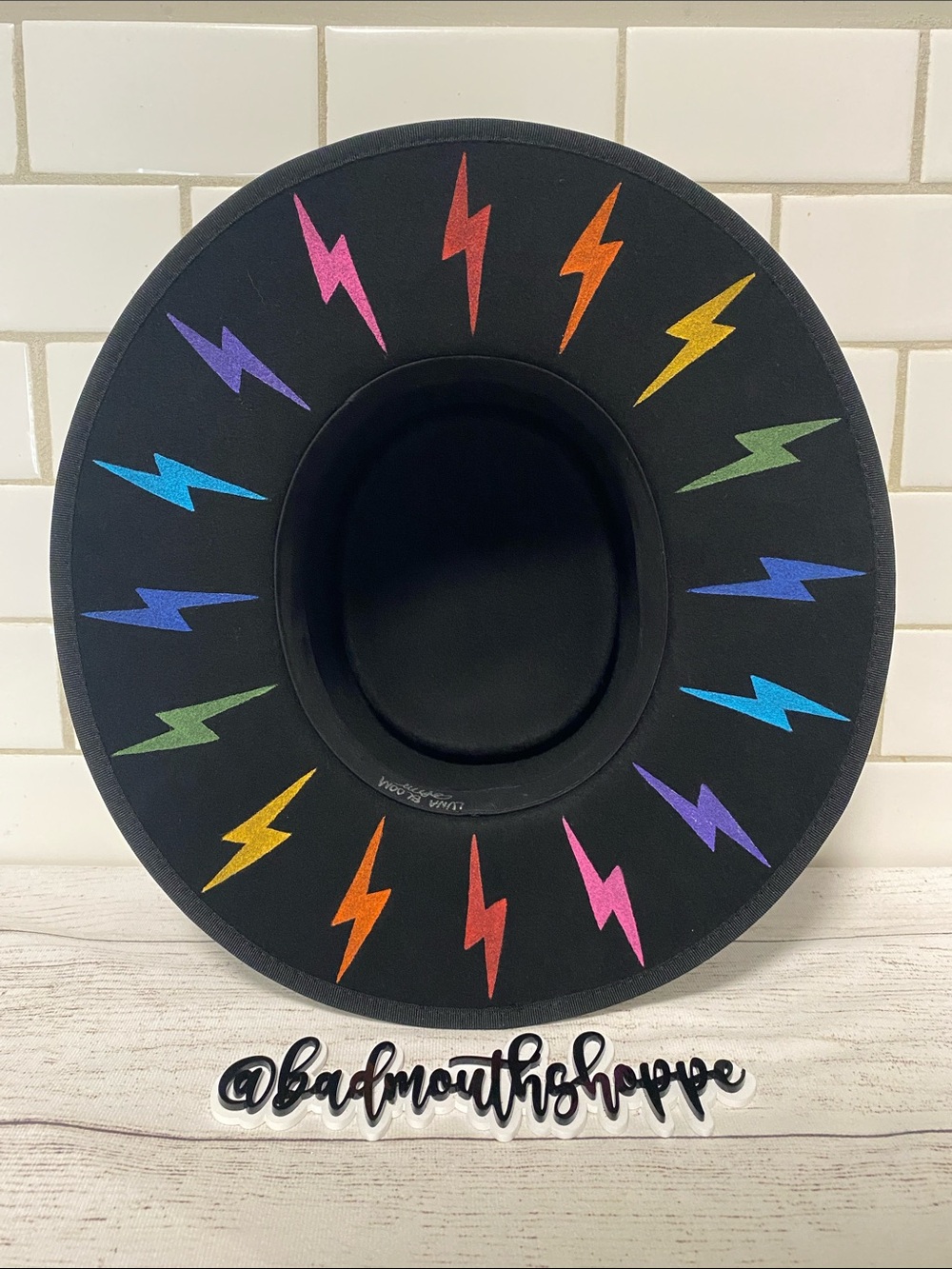 *Luna Bloom Crowley Single Sided Rainbow Lightning Bolt Pride Wide Brim Hat